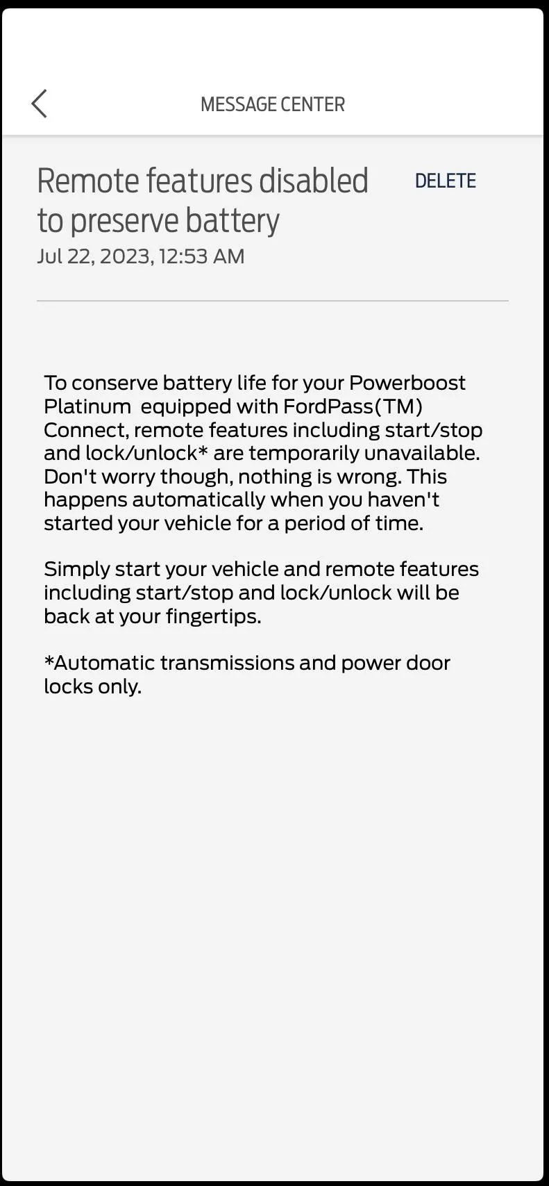 F150 Remote Features Disabled To Preserve Battery