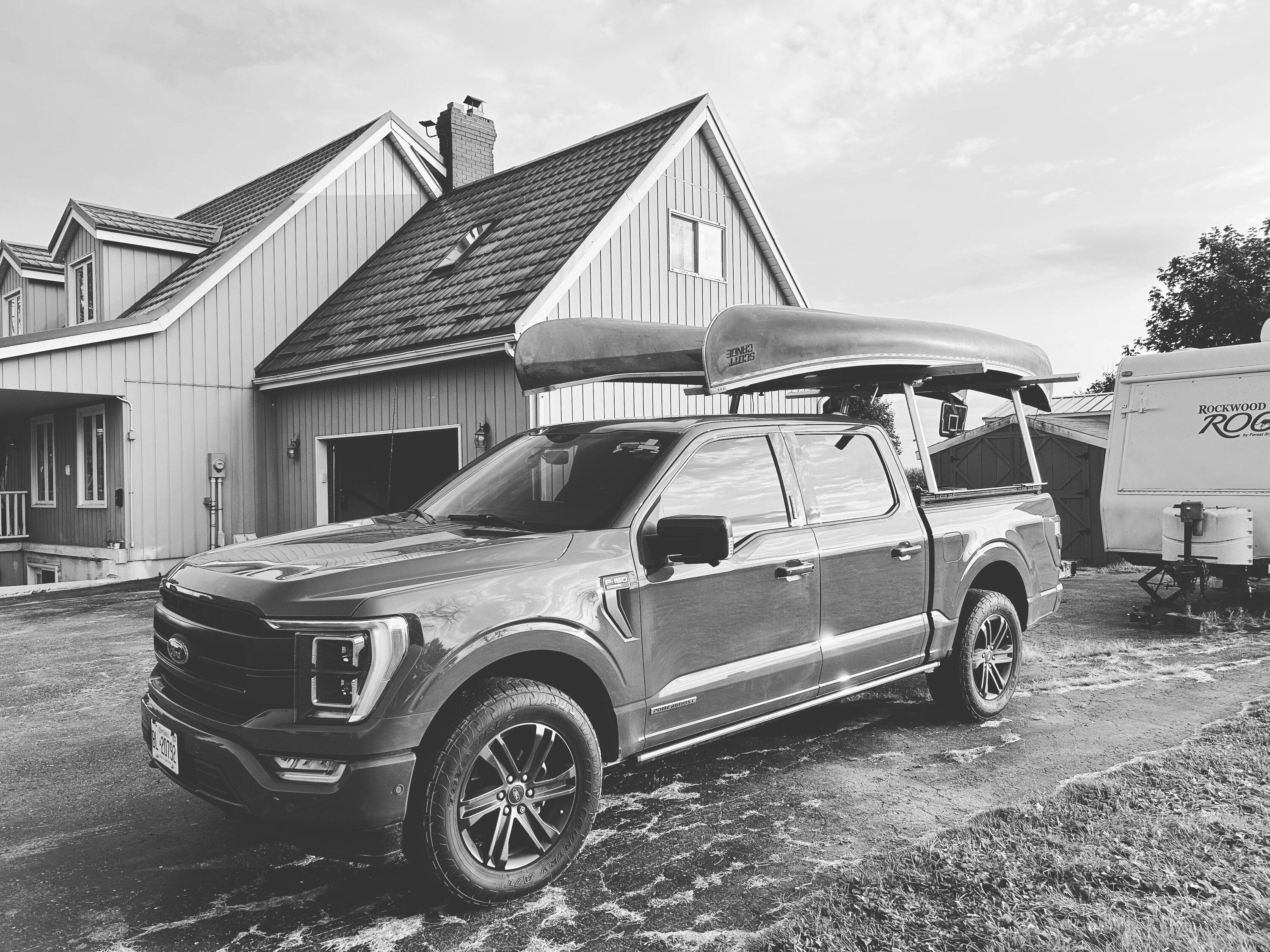 Ladder Rack F 150 Raptor Killarney Ontario with canoes and custom adapted rack system ...